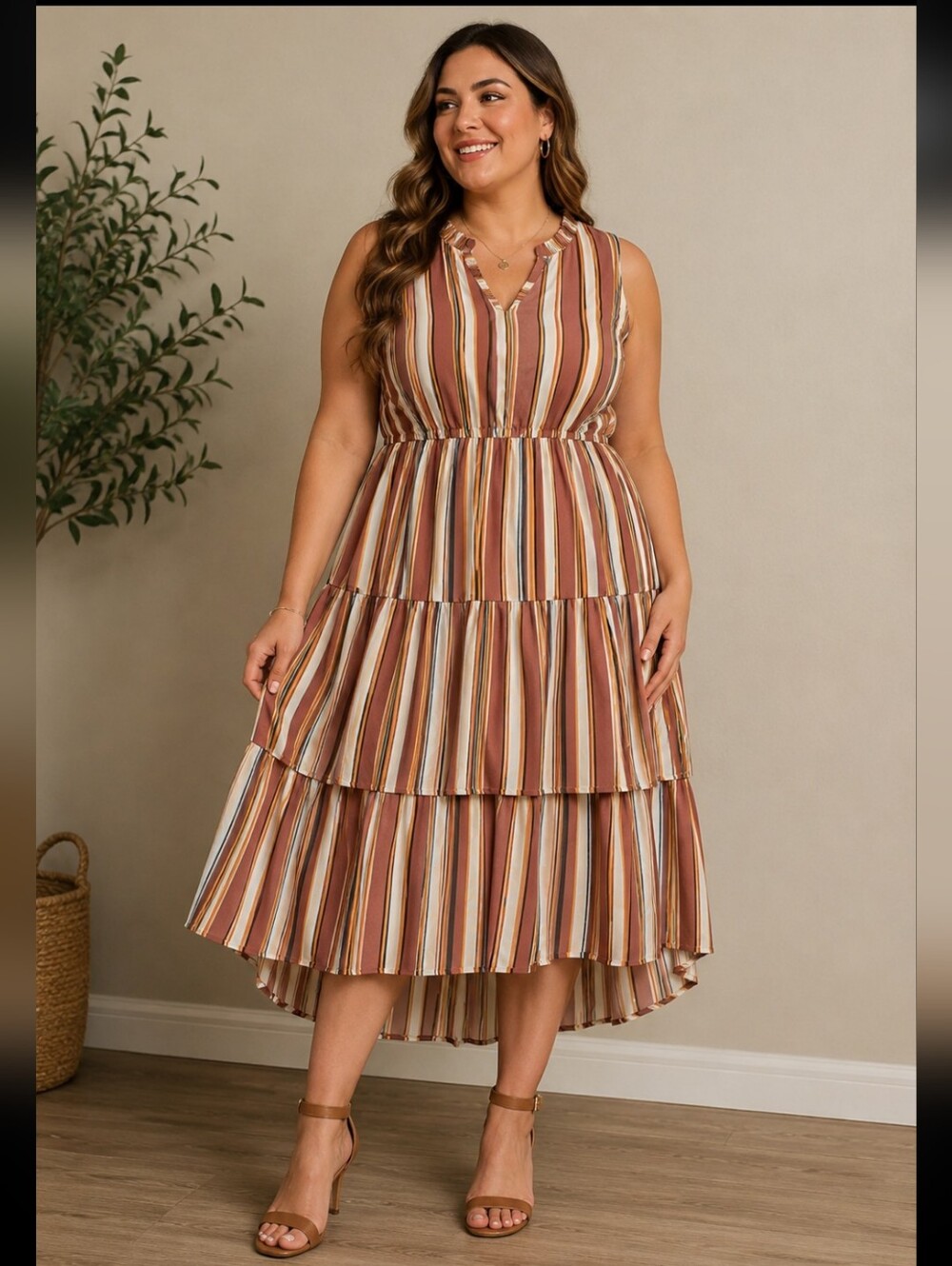 SHEIN CURVE - SIZE 1XL -           Striped Tiered Dress